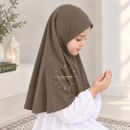 Kids wearing Lightweight, non-slip Jersey Namaz Makhna Hijab, available in multiple colors, perfect for everyday wear. BY CLOTHIFYDOTPK