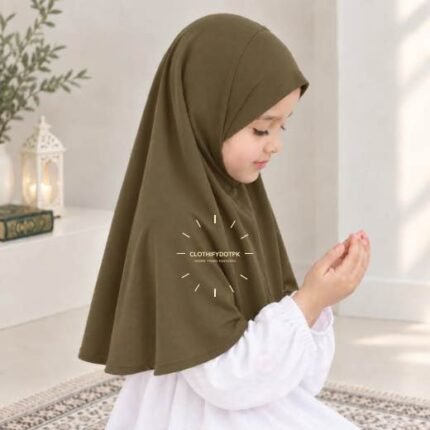 Kids wearing Lightweight, non-slip Jersey Namaz Makhna Hijab, available in multiple colors, perfect for everyday wear. BY CLOTHIFYDOTPK