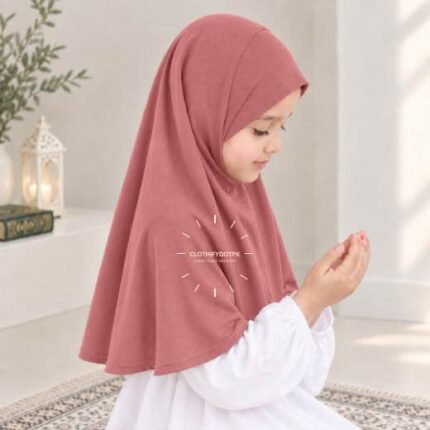 Kids wearing Lightweight, non-slip Jersey Namaz Scarf Makhna Hijab, available in multiple colors, perfect for everyday wear. BY CLOTHIFYDOTPK