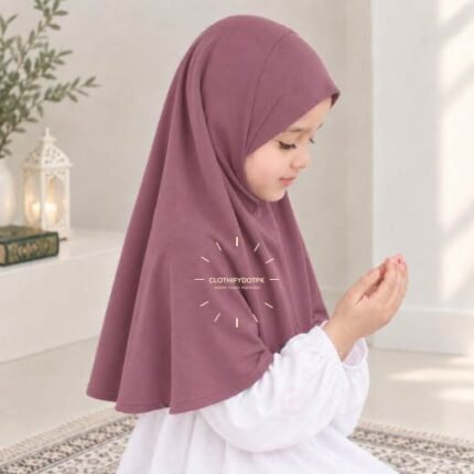 Kids wearing Lightweight, non-slip Jersey Namaz Scarf Makhna Hijab, available in multiple colors, perfect for everyday wear. BY CLOTHIFYDOTPK
