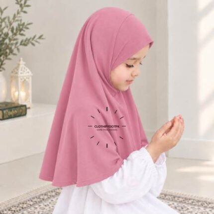 Kids wearing Lightweight, non-slip Jersey Namaz Scarf Makhna Hijab, available in multiple colors, perfect for everyday wear. BY CLOTHIFYDOTPK