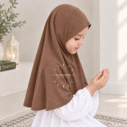 Kids wearing Lightweight, non-slip Jersey Namaz Scarf Makhna Hijab, available in multiple colors, perfect for everyday wear. BY CLOTHIFYDOTPK