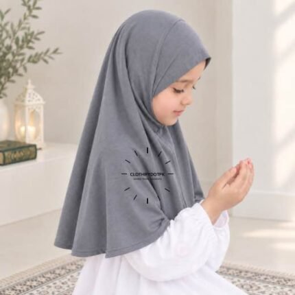 Kids wearing Lightweight, non-slip Jersey Namaz Makhna Hijab, available in multiple colors, perfect for everyday wear. BY CLOTHIFYDOTPK