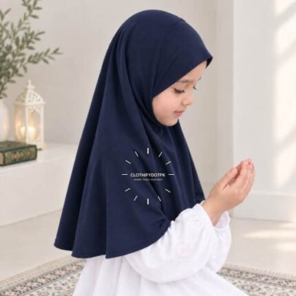 Kids wearing Lightweight, non-slip Jersey Namaz Makhna Hijab, available in multiple colors, perfect for everyday wear. BY CLOTHIFYDOTPK