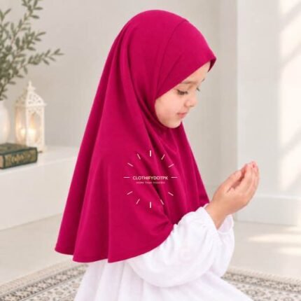 Kids wearing Lightweight, non-slip Jersey Namaz Scarf Makhna Hijab, available in multiple colors, perfect for everyday wear. BY CLOTHIFYDOTPK
