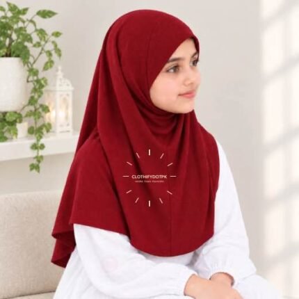 Kids wearing Lightweight, non-slip Jersey Namaz Scarf Makhna Hijab also known as Prayer scarf, available in multiple colors, perfect for everyday wear. BY CLOTHIFYDOTPK