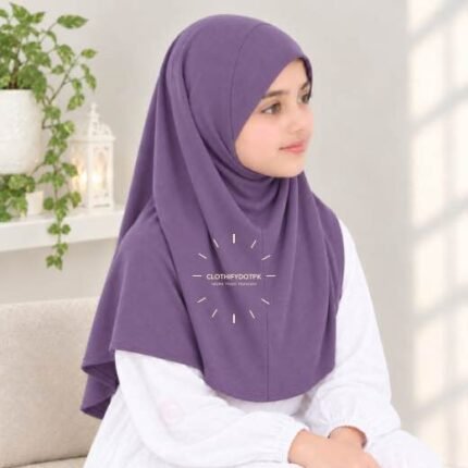 Kids wearing Lightweight, non-slip Jersey Namaz Scarf Makhna Hijab also known as Prayer scarf, available in multiple colors, perfect for everyday wear. BY CLOTHIFYDOTPK
