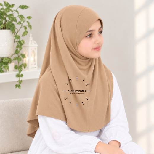 Kids Jersey Plain Namaz Makhna (8-11) - 12 Kids wearing Lightweight, non-slip Jersey Namaz Scarf Makhna Hijab also known as Prayer scarf, available in multiple colors, perfect for everyday wear. BY CLOTHIFYDOTPK