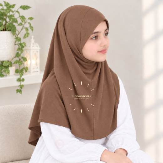 Kids Jersey Plain Namaz Makhna (8-11) - 16 Kids wearing Lightweight, non-slip Jersey Namaz Scarf Makhna Hijab also known as Prayer scarf, available in multiple colors, perfect for everyday wear. BY CLOTHIFYDOTPK