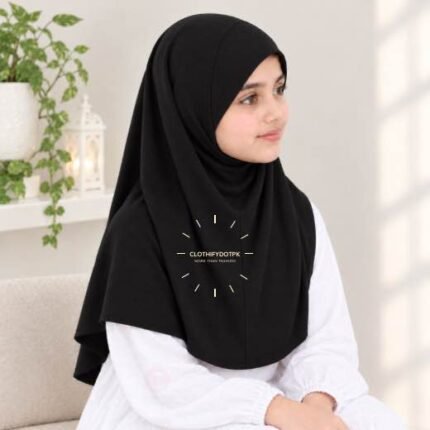 Kids wearing Lightweight, non-slip Jersey Namaz Scarf Makhna Hijab also known as Prayer scarf, available in multiple colors, perfect for everyday wear. BY CLOTHIFYDOTPK