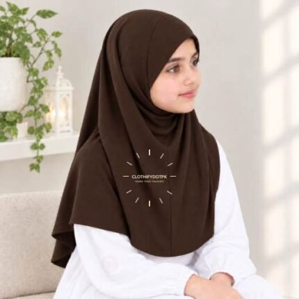 Kids wearing Lightweight, non-slip Jersey Namaz Scarf Makhna Hijab also known as Prayer scarf, available in multiple colors, perfect for everyday wear. BY CLOTHIFYDOTPK