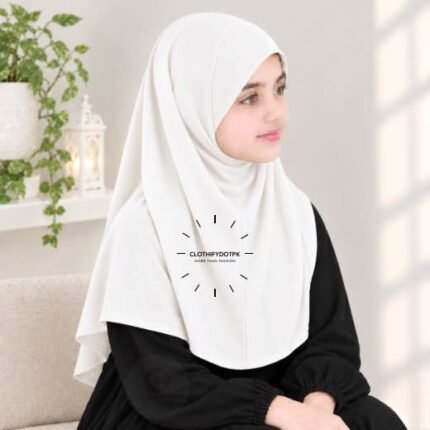 Kids wearing Lightweight, non-slip Jersey Namaz Scarf Makhna Hijab also known as Prayer scarf, available in multiple colors, perfect for everyday wear. BY CLOTHIFYDOTPK