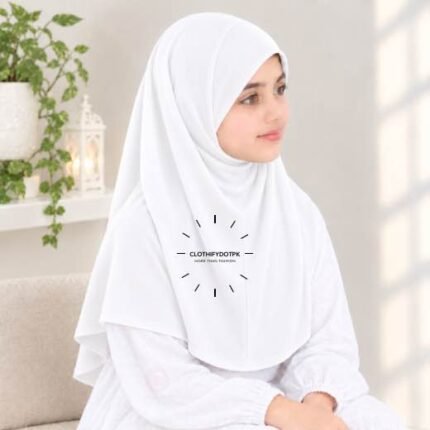 Kids wearing Lightweight, non-slip Jersey Namaz Scarf Makhna Hijab also known as Prayer scarf, available in multiple colors, perfect for everyday wear. BY CLOTHIFYDOTPK
