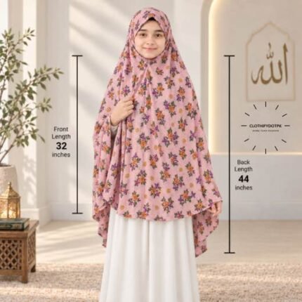 Kids wearing Namaz makhna hijab for girls, ready-to-wear namaz scarf, full coverage Islamic headscarf. By CLOTHIFYDOTPK