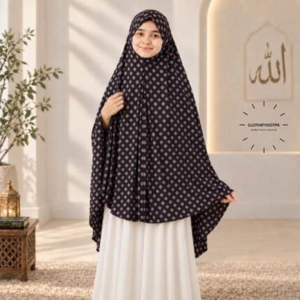 Kids wearing Namaz makhna hijab for girls, ready-to-wear namaz scarf, full coverage Islamic headscarf. By CLOTHIFYDOTPK