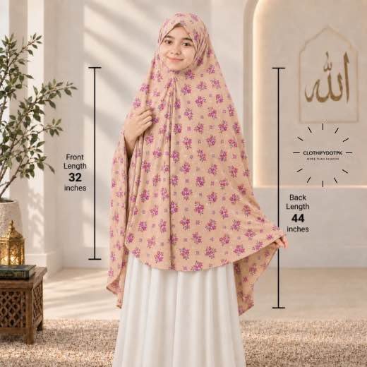 Kids Namaz Makhna (7-13 Yrs) - 14 Kids wearing Namaz makhna hijab for girls, ready-to-wear namaz scarf, full coverage Islamic headscarf. By CLOTHIFYDOTPK