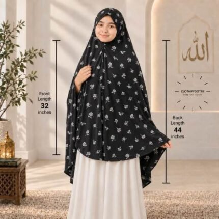 Kids wearing Namaz makhna hijab for girls, ready-to-wear namaz scarf, full coverage Islamic headscarf. By CLOTHIFYDOTPK