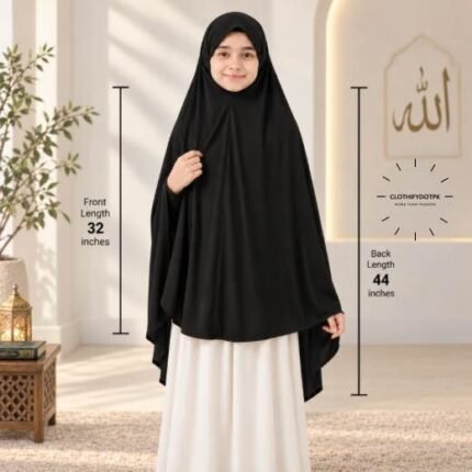 Kids wearing Namaz makhna hijab for girls, ready-to-wear namaz scarf, full coverage Islamic headscarf. By CLOTHIFYDOTPK