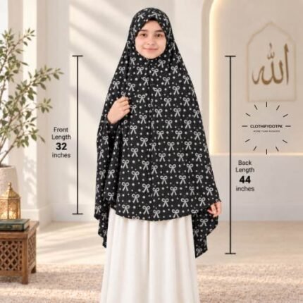 Kids wearing Namaz makhna hijab for girls, ready-to-wear namaz scarf, full coverage Islamic headscarf. By CLOTHIFYDOTPK