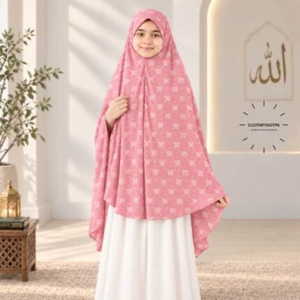 Kids wearing Namaz makhna hijab for girls, ready-to-wear namaz scarf, full coverage Islamic headscarf. By CLOTHIFYDOTPK