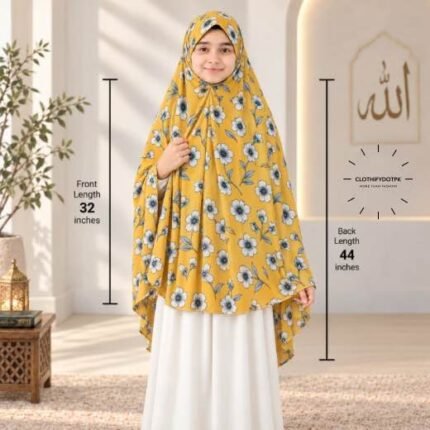 Kids wearing Namaz makhna hijab for girls, ready-to-wear namaz scarf, full coverage Islamic headscarf. By CLOTHIFYDOTPK