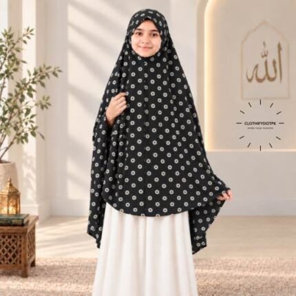 Kids wearing Namaz makhna hijab for girls, ready-to-wear namaz scarf, full coverage Islamic headscarf. By CLOTHIFYDOTPK