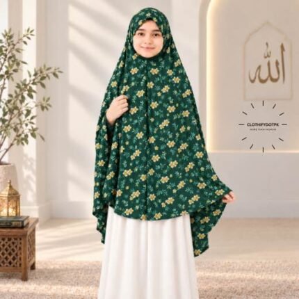 Kids wearing Namaz makhna hijab for girls, ready-to-wear namaz scarf, full coverage Islamic headscarf. By CLOTHIFYDOTPK