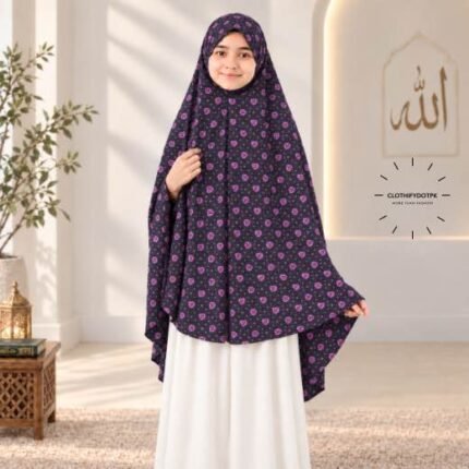 Kids wearing Namaz makhna hijab for girls, ready-to-wear namaz scarf, full coverage Islamic headscarf. By CLOTHIFYDOTPK