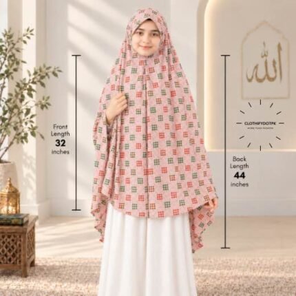 Kids wearing Namaz makhna hijab for girls, ready-to-wear namaz scarf, full coverage Islamic headscarf. By CLOTHIFYDOTPK