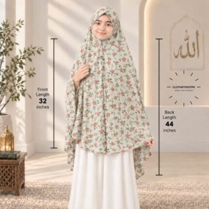 Kids wearing Namaz makhna hijab for girls, ready-to-wear namaz scarf, full coverage Islamic headscarf. By CLOTHIFYDOTPK