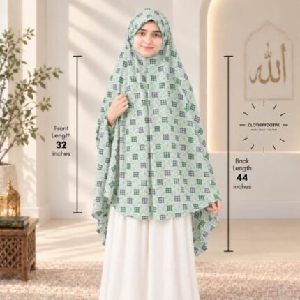 Kids wearing Namaz makhna hijab for girls, ready-to-wear namaz scarf, full coverage Islamic headscarf. By CLOTHIFYDOTPK