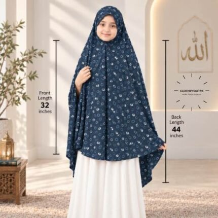 Kids wearing Namaz makhna hijab for girls, ready-to-wear namaz scarf, full coverage Islamic headscarf. By CLOTHIFYDOTPK