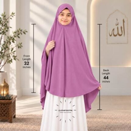 Kids wearing Namaz makhna hijab for girls, ready-to-wear namaz scarf, full coverage Islamic headscarf. By CLOTHIFYDOTPK