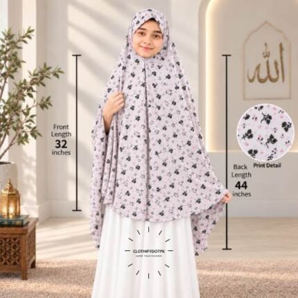 Kids wearing Namaz makhna hijab for girls, ready-to-wear namaz scarf, full coverage Islamic headscarf. By CLOTHIFYDOTPK
