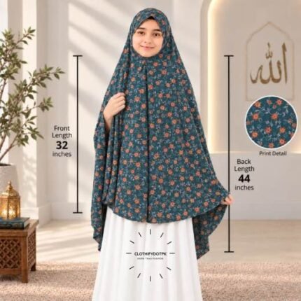 Kids wearing Namaz makhna hijab for girls, ready-to-wear namaz scarf, full coverage Islamic headscarf. By CLOTHIFYDOTPK