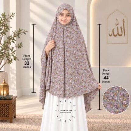 Kids wearing Namaz makhna hijab for girls, ready-to-wear namaz scarf, full coverage Islamic headscarf. By CLOTHIFYDOTPK