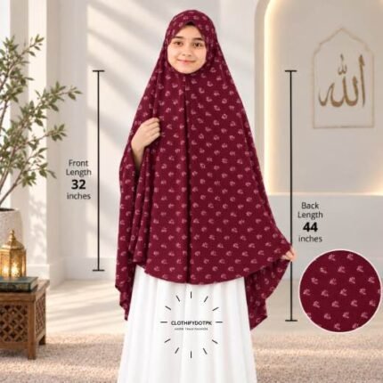Kids wearing Namaz makhna hijab for girls, ready-to-wear namaz scarf, full coverage Islamic headscarf. By CLOTHIFYDOTPK