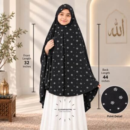 Kids wearing Namaz makhna hijab for girls, ready-to-wear namaz scarf, full coverage Islamic headscarf. By CLOTHIFYDOTPK
