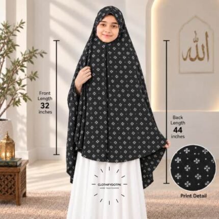 Kids wearing Namaz makhna hijab for girls, ready-to-wear namaz scarf, full coverage Islamic headscarf. By CLOTHIFYDOTPK