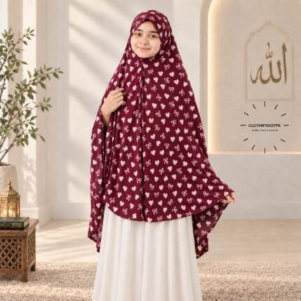 Kids wearing Namaz makhna hijab for girls, ready-to-wear namaz scarf, full coverage Islamic headscarf. By CLOTHIFYDOTPK