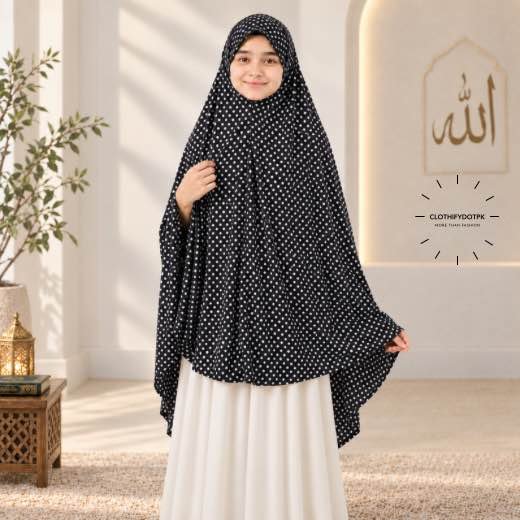 Kids Namaz Makhna (7-13 Yrs) - 8 Kids wearing Namaz makhna hijab for girls, ready-to-wear namaz scarf, full coverage Islamic headscarf. By CLOTHIFYDOTPK