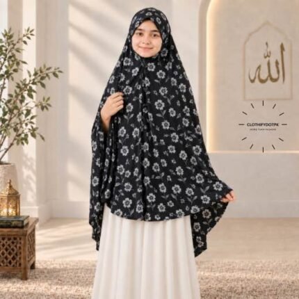 Kids wearing Namaz makhna hijab for girls, ready-to-wear namaz scarf, full coverage Islamic headscarf. By CLOTHIFYDOTPK