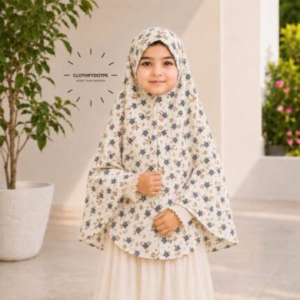Young girl wearing soft Kids Namaz Scarf Makhna Hijab. BY CLOTHIFYDOTPK