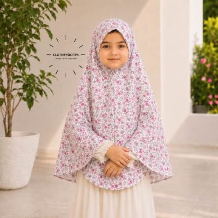 Young girl wearing soft Kids Namaz Scarf Makhna Hijab. BY CLOTHIFYDOTPK