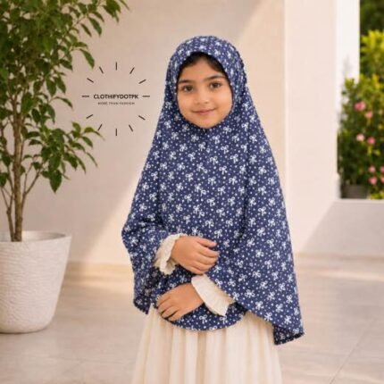 Young girl wearing soft Kids Namaz Makhna Hijab. BY CLOTHIFYDOTPK