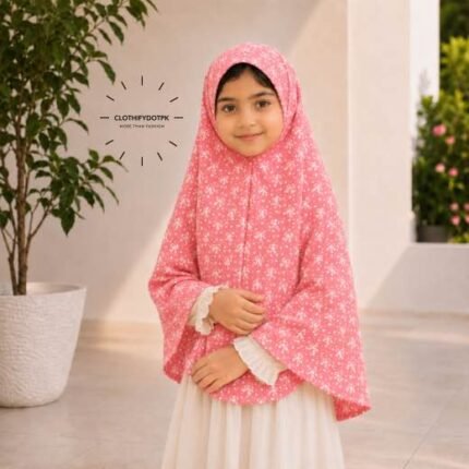 Young girl wearing soft Kids Namaz Makhna Hijab. BY CLOTHIFYDOTPK