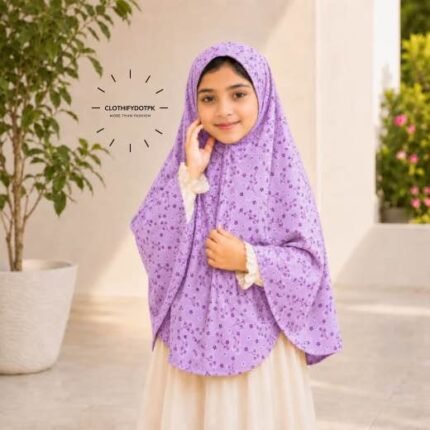 Young girl wearing soft Kids Namaz Scarf Makhna Hijab. BY CLOTHIFYDOTPK