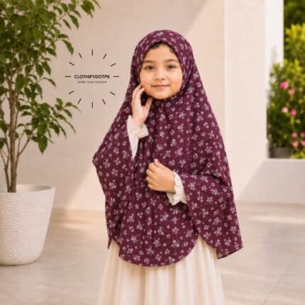 Young girl wearing soft Kids Namaz Scarf Makhna Hijab. BY CLOTHIFYDOTPK