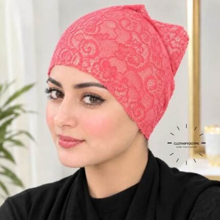 Model wearing Net Tube Cap seamless plain hijab underscarf in soft stretchable fabric providing hair coverage and secure no-slip hold. BY CLOTHIFYDOTPK