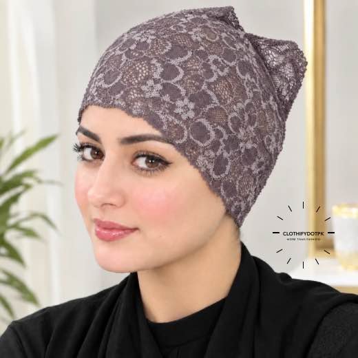 Net Tube Cap-19 - 11 Model wearing Net Tube Cap seamless plain hijab underscarf in soft stretchable fabric providing hair coverage and secure no-slip hold. BY CLOTHIFYDOTPK